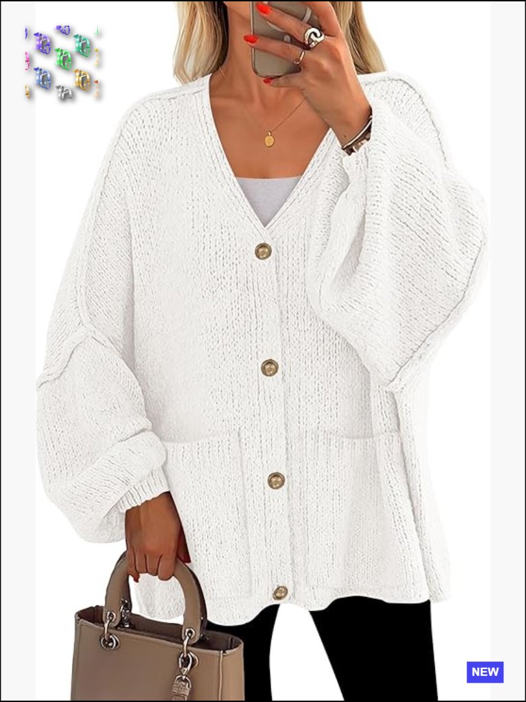Chunky Knit Cardigan Sweater Oversized Button Down Lantern Sleeve Fall Coat